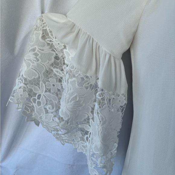 Lauren by Ralph Lauren Cream Crepe Shift Dress With Lace Bell Sleeves - Picture 4 of 11